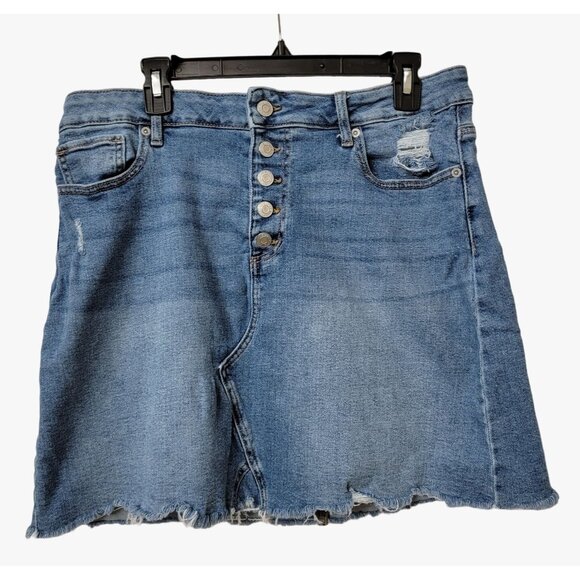 Maurices Womens Button-Up Denim Skirt Distressed Look Size 16 Light Blue - Picture 1 of 9